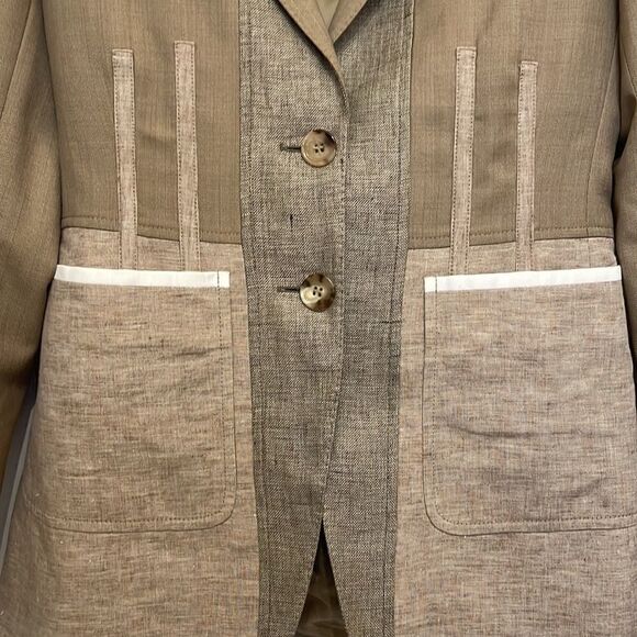 Burberry Contrast Seam Wool-Cashmere Linen Blazer in Pecan Melange, NWT - Picture 4 of 11
